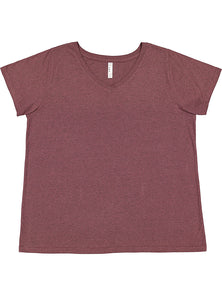 Ladies Curvy (V-Neck) -- Fine Jersey T-shirt --  Sangria Color