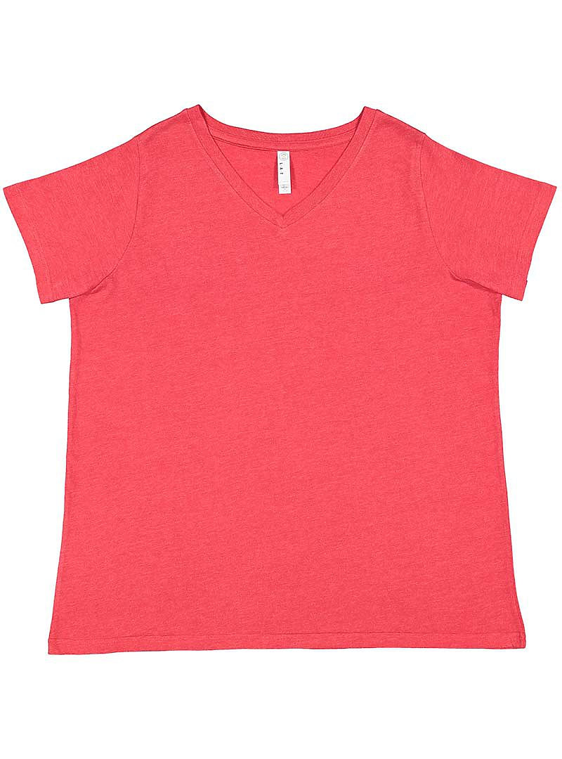 Ladies Curvy (V-Neck) -- Fine Jersey T-shirt --  Vintage Red Color