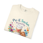 Load image into Gallery viewer, Pre-K Teacher Powered by Espresso T-Shirt — Cute Coffee &amp; Croissant Teacher Tee
