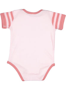 Short Sleeve -- Baby Onesie / Bodysuit -- 100% Cotton -- Light Pink / Mauvelous Stripes Sleeves