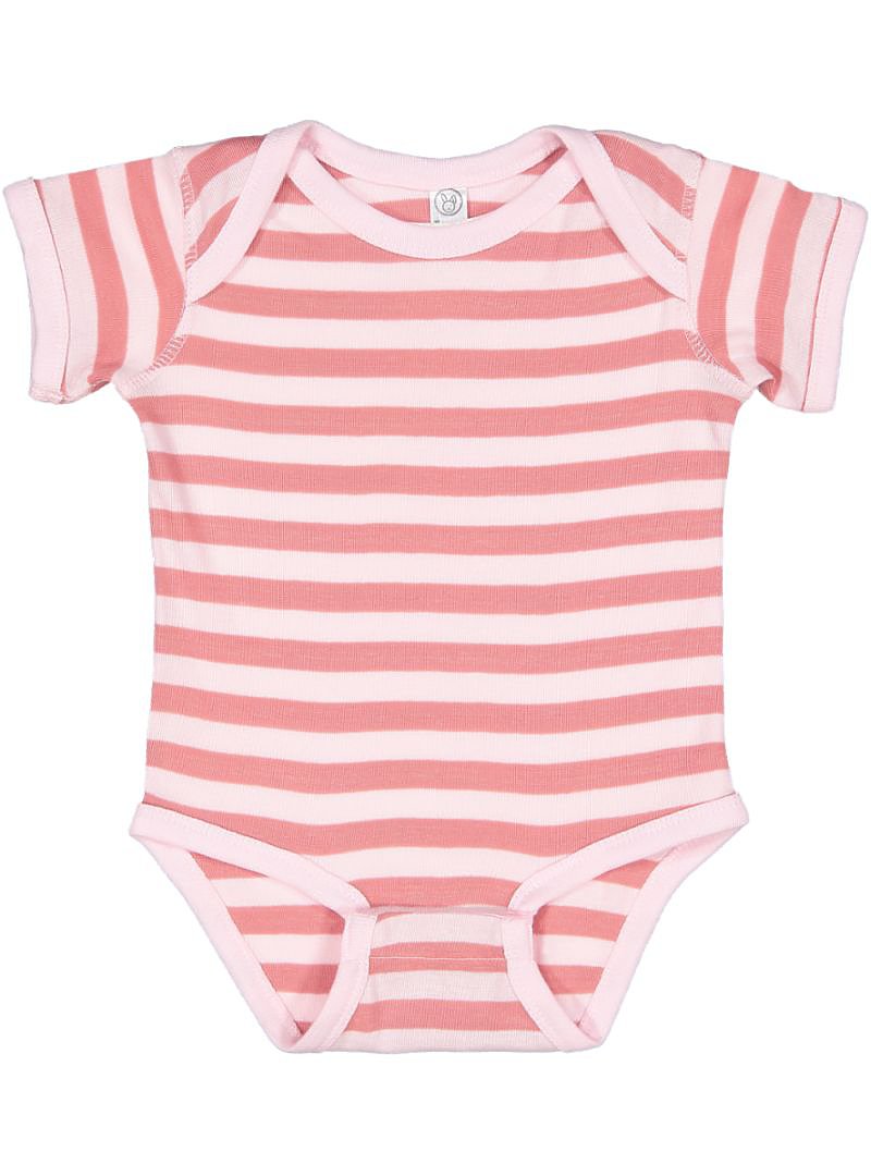Short Sleeve -- Baby Onesie / Bodysuit -- 100% Cotton -- Light Pink & Mauvelous Stripes