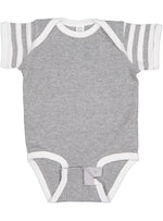 Load image into Gallery viewer, Short Sleeve -- Baby Bodysuit -- 100% Cotton -- Heather / White (with White Stripes)

