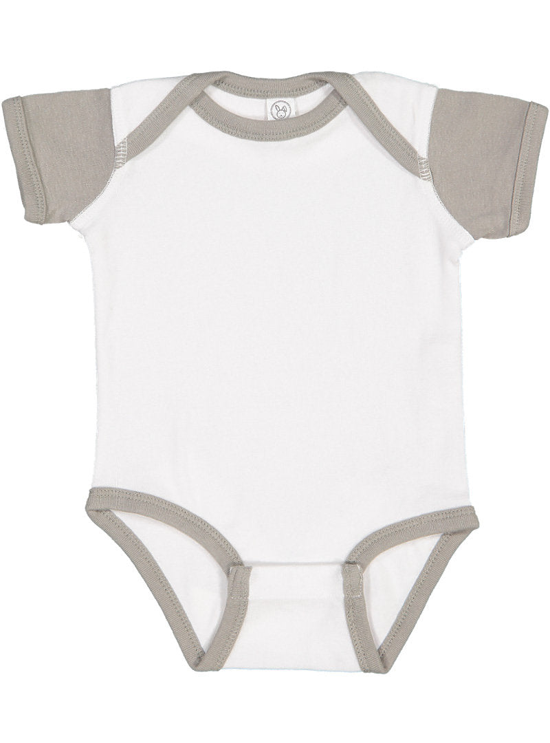 Short Sleeve -- Baby Onesie / Bodysuit -- 100% Cotton -- White / Titanium