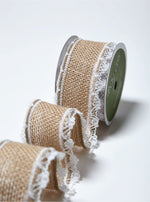 Load image into Gallery viewer, 1.5 Inch --- Burlap Ribbon with Wired Lace Edge, 10 yards
