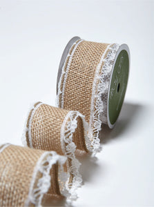 1.5 Inch --- Burlap Ribbon with Wired Lace Edge, 10 yards