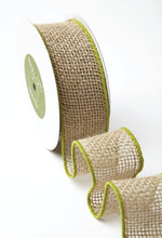 Load image into Gallery viewer, 2 Inch --- 100% Jute Burlap Ribbon with Color Wired Edge, 10 yards
