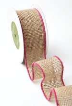 Load image into Gallery viewer, 2 Inch --- 100% Jute Burlap Ribbon with Color Wired Edge, 10 yards

