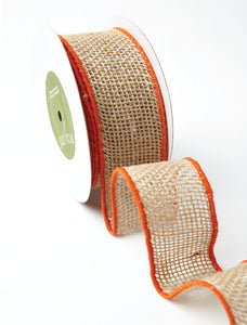 2 Inch --- 100% Jute Burlap Ribbon with Color Wired Edge, 10 yards