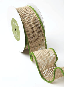 2 Inch --- 100% Jute Burlap Ribbon with Color Wired Edge, 10 yards