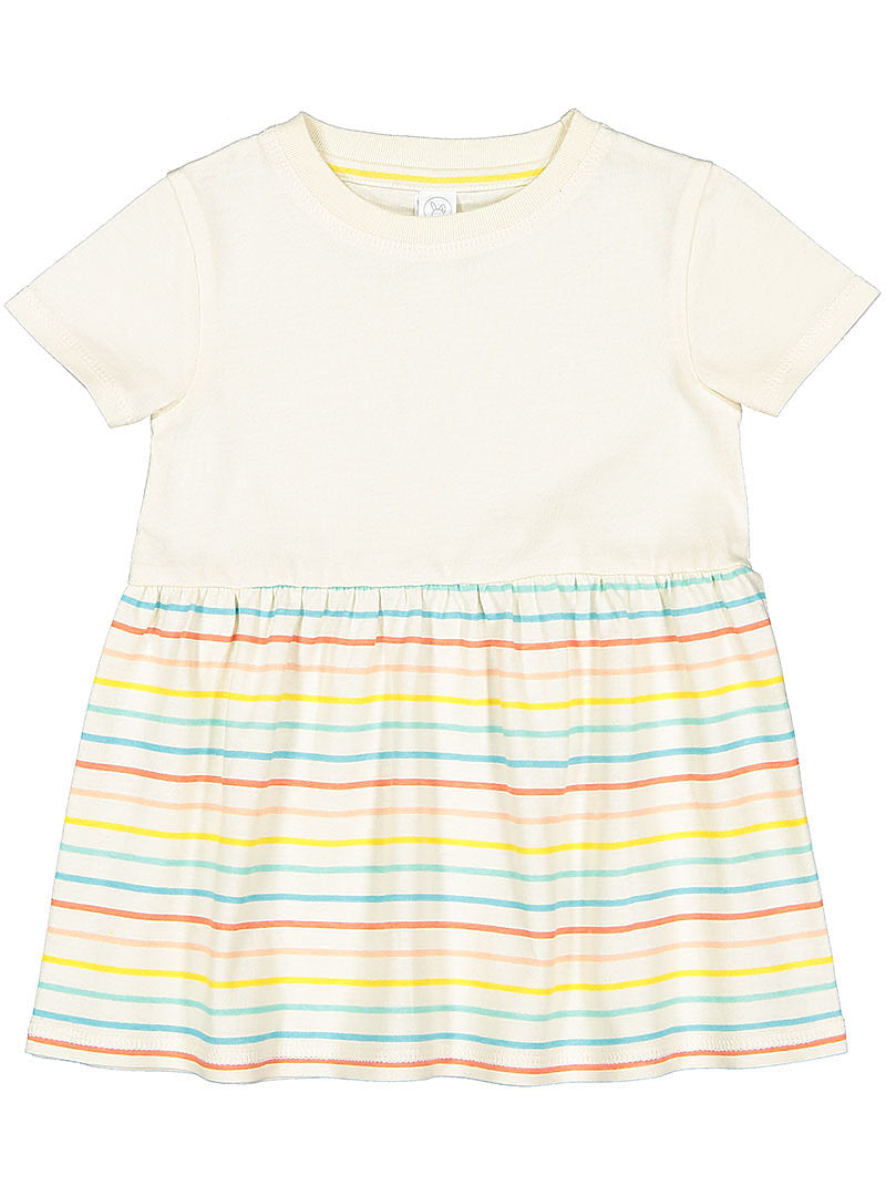 Infant Cotton Fine Jersey Dress ---(Sizes: 6M - 24M) --- Natural / Sunkissed Stripe