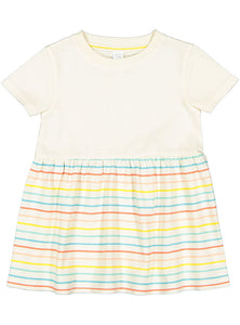 Infant Cotton Fine Jersey Dress ---(Sizes: 6M - 24M) --- Natural / Sunkissed Stripe