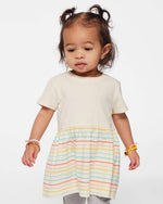 Load image into Gallery viewer, Infant Cotton Fine Jersey Dress ---(Sizes: 6M - 24M) --- Natural / Sunkissed Stripe
