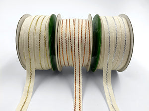 3/8 Inch,  Canvas Ribbon (with woven metallic center line), 30 yards