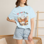 Load image into Gallery viewer, 1st. Grade Teacher Powered by Espresso T-Shirt — Cute Coffee &amp; Croissant Teacher Tee
