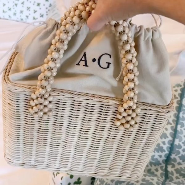 Wicker Bag --- Natural Beaded Handles