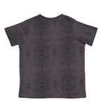 Load image into Gallery viewer, Flat lay back view of the Youth Fine Jersey T-Shirt, displaying the continuous dark reptile scale pattern across the back panel and sleeves.
