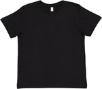 Load image into Gallery viewer, Black color blank youth cotton fine jersey crew neck T-shirt shown from the front on a white background.

