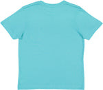 Load image into Gallery viewer, Caribbean color blank youth cotton fine jersey crew neck T-shirt shown from the back on a white background.
