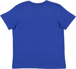 Load image into Gallery viewer, Royal blank youth cotton fine jersey crew neck T-shirt shown from the back on a white background.
