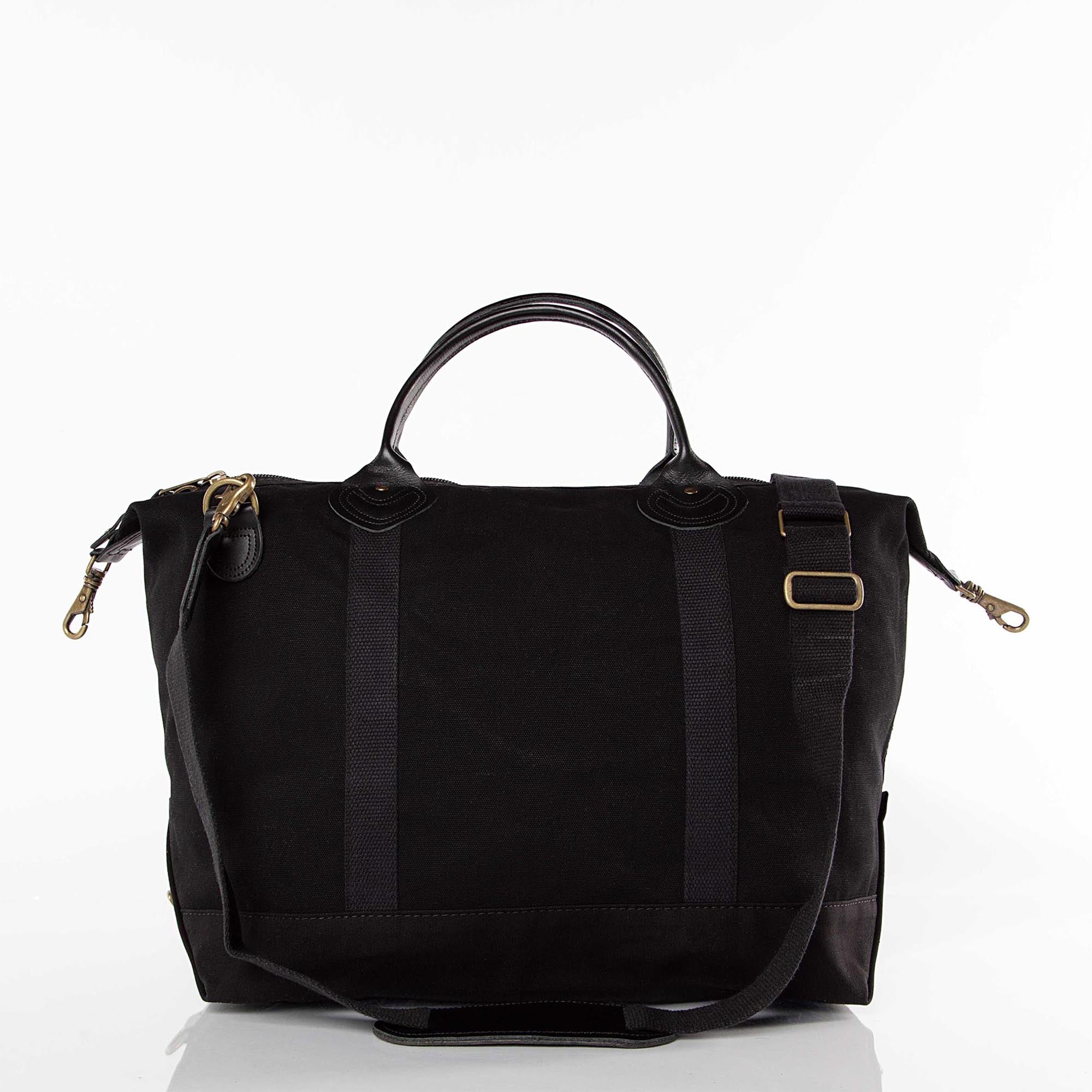 Weekender - Canvas & Leather Travel Bag -- Solid Black