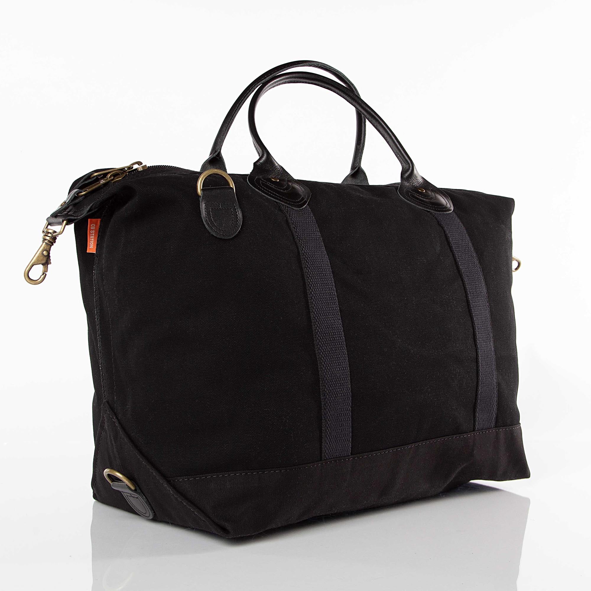 Weekender - Canvas & Leather Travel Bag -- Solid Black