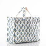 Load image into Gallery viewer, Block Print Tote – Aqua Flowers
