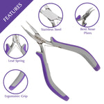 Load image into Gallery viewer, Precision stainless steel bent nose pliers with ergonomic purple grip
