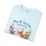 Load image into Gallery viewer, Pre-K Teacher Powered by Espresso T-Shirt — Cute Coffee &amp; Croissant Teacher Tee
