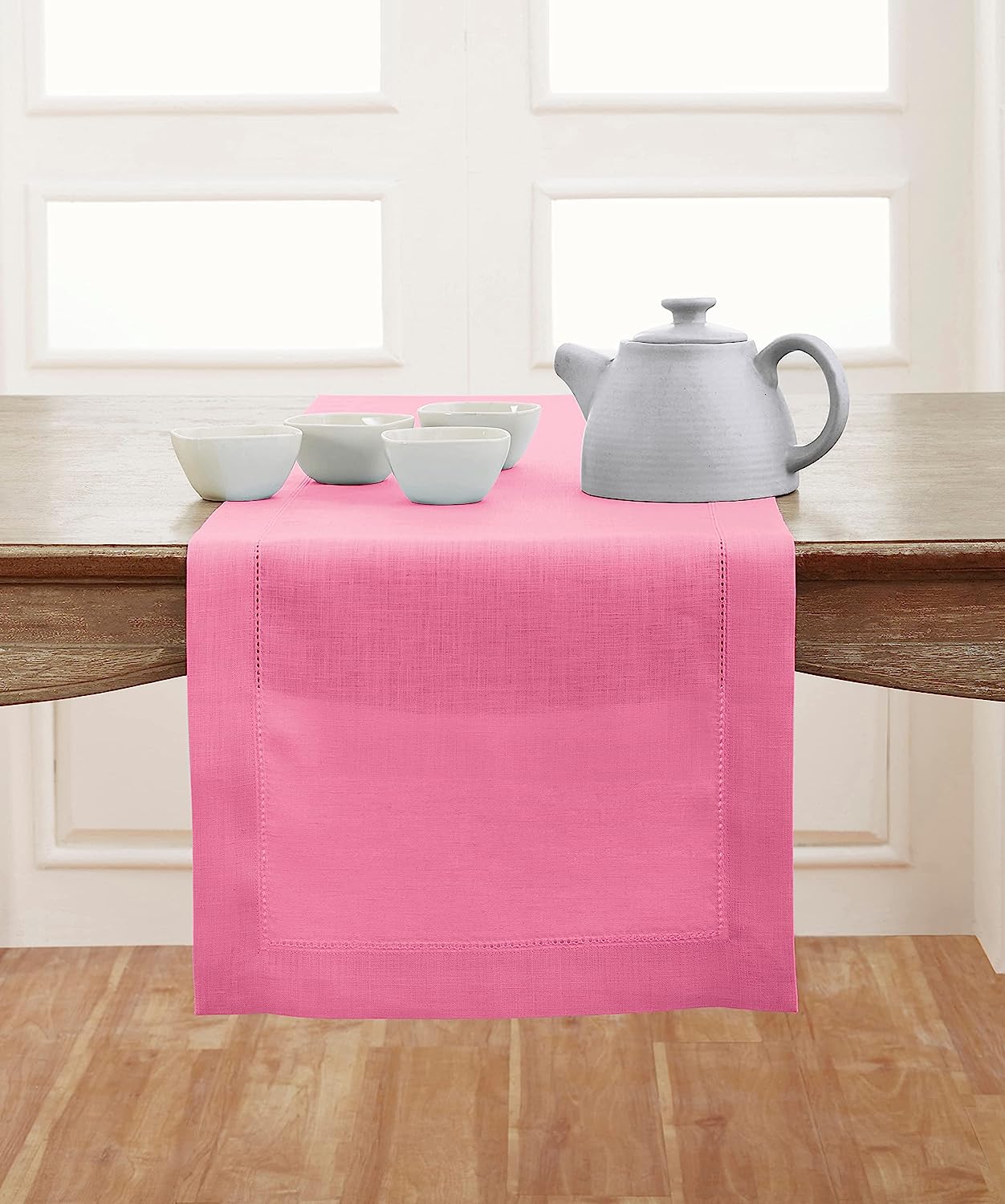 Hemstitched Table Linens (Pink Flamingo Color)