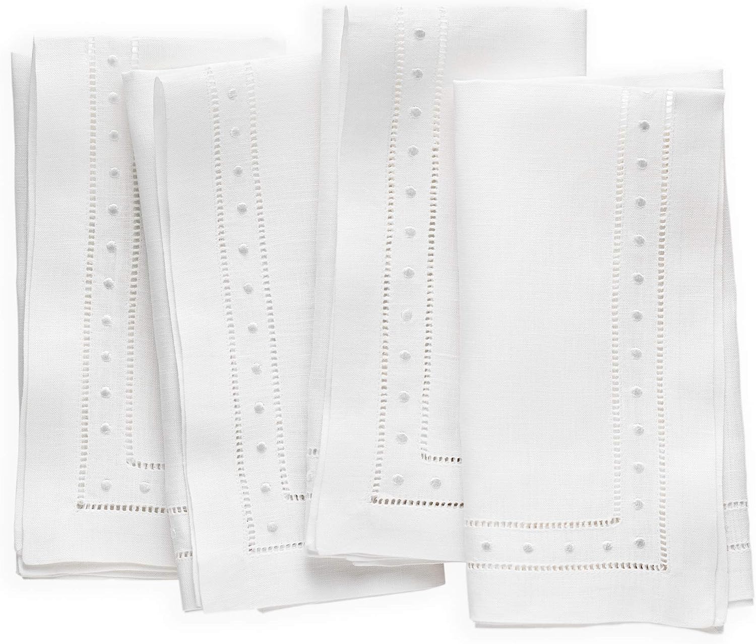 Classic Swiss Dots and Hemstitch Tablecloths --- 55% Linen / 45% Cotton --- White Color --- Various Sizes