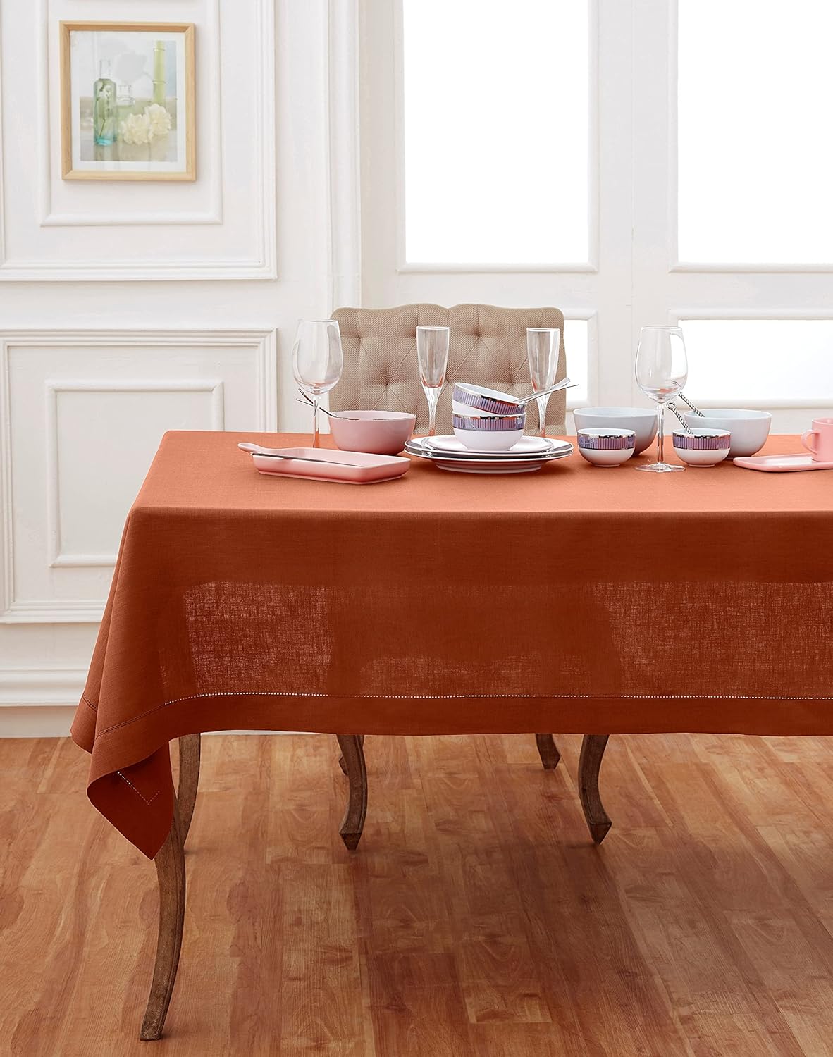 Hemstitched Table Linens (Cinnamon Color)