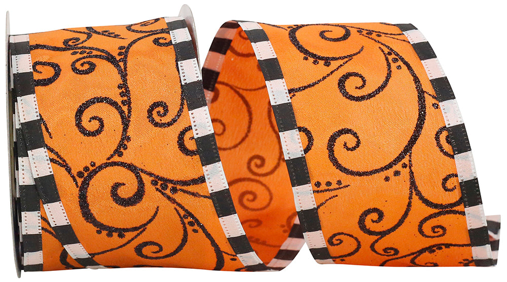 10 yards --- 2 ½ inch -- Halloween Swirl Mix Wired Edge Ribbon