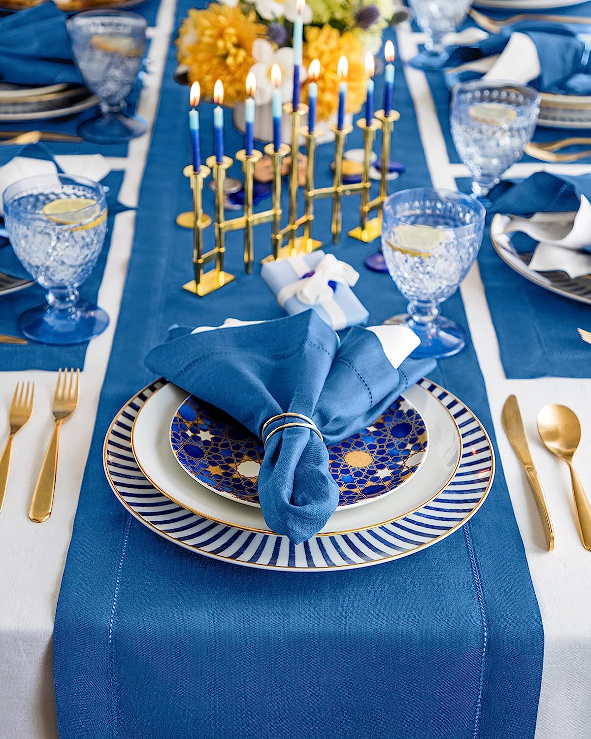 Hemstitched Table Linens (Indigo Blue Color)