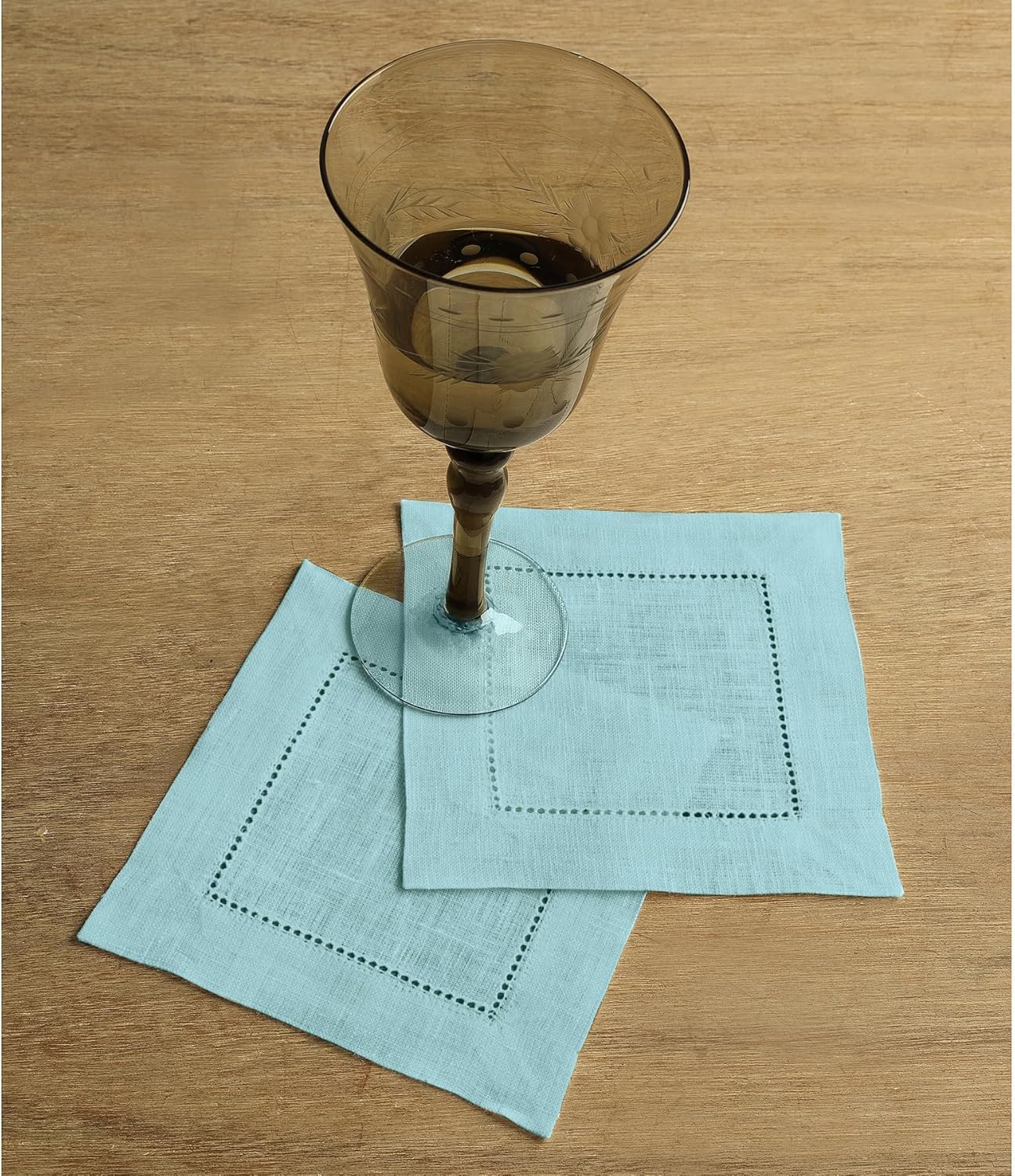 Hemstitched Table Linens (Aqua Blue Color)