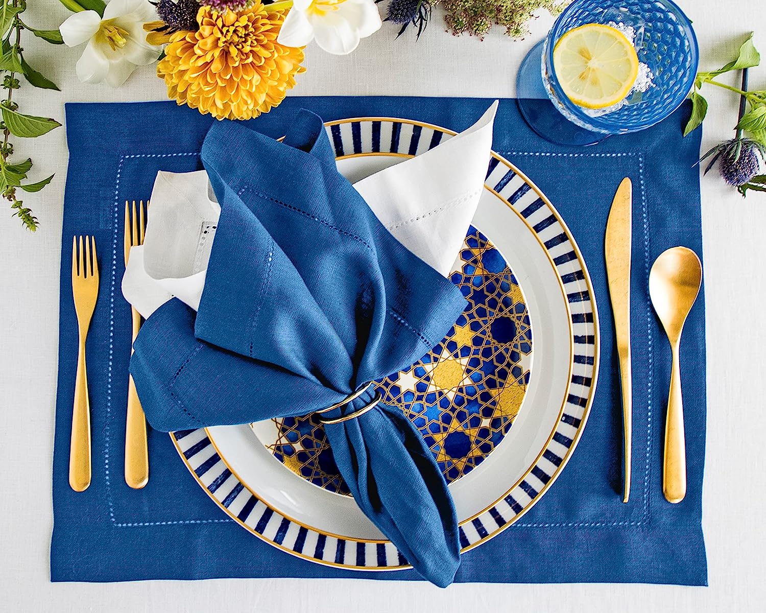 Hemstitched Table Linens (Indigo Blue Color)