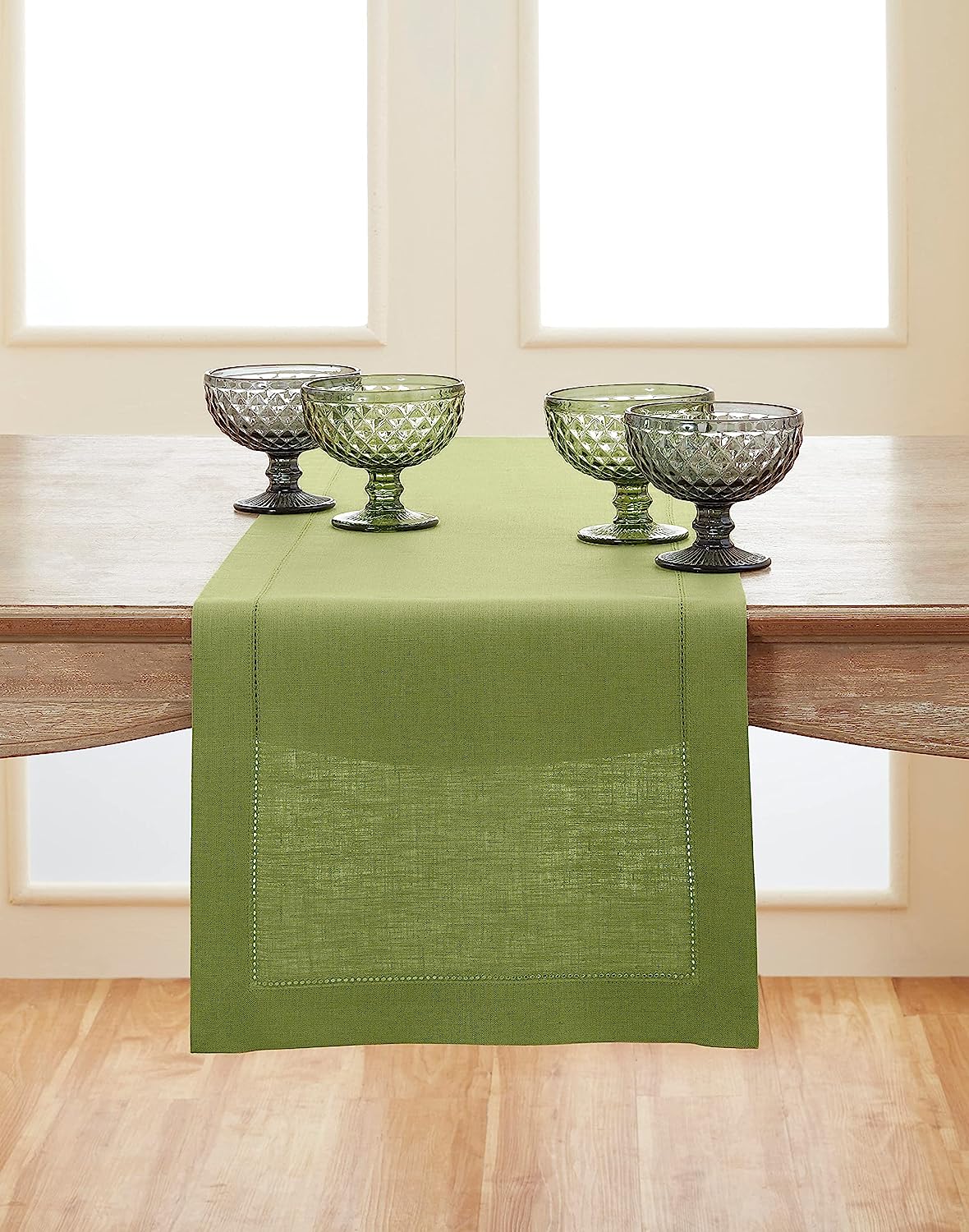 Hemstitched Table Linens (Moss Green Color)