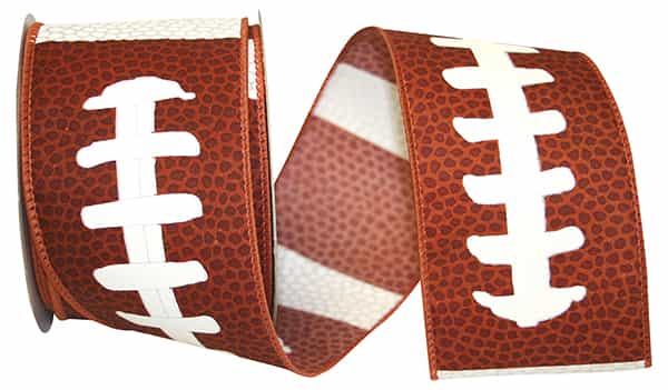 Football Pigskin Wired Edge Ribbon - Brown Color -- 2.5" x 10 Yards