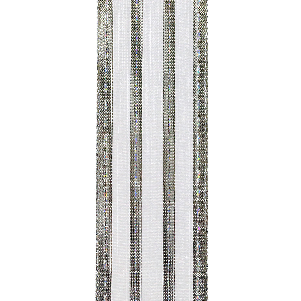 1 ½ inch x 10 yards ---  Silver --- Sheer Metallic Stripes Value Christmas Ribbon