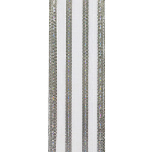 1 ½ inch x 10 yards ---  Silver --- Sheer Metallic Stripes Value Christmas Ribbon