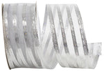 Load image into Gallery viewer, 1 ½ inch x 10 yards ---  Silver --- Sheer Metallic Stripes Value Christmas Ribbon
