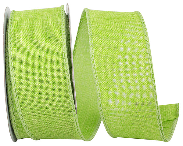 1 ½ inch x 10 yards --- Every Day Linen Value Wired Edge Ribbon --- Lime