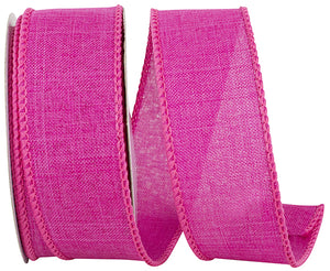 1 ½ inch x 10 yards --- Every Day Linen Value Wired Edge Ribbon --- Fuchsia