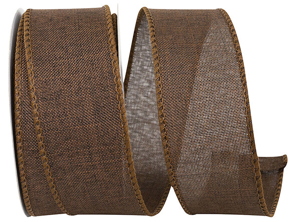 1 ½ inch x 10 yards --- Every Day Linen Value Wired Edge Ribbon --- Chocolate Brown