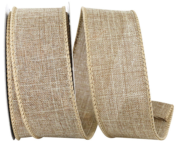 1 ½ inch x 10 yards --- Every Day Linen Value Wired Edge Ribbon --- Natural