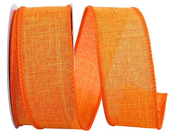 1 ½ inch x 10 yards --- Every Day Linen Value Wired Edge Ribbon --- Tangerine