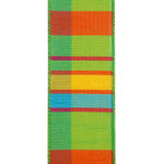 Load image into Gallery viewer, Close-up front view of the Citrus Life Plaid ribbon, highlighting the refined, silk-like slub fabric texture and bright intersecting colorful grid lines.
