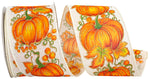 Load image into Gallery viewer, 10 yards --- 2 ½ inch --  Pumpkin Row Linen Wired Edge Ribbon, White Background
