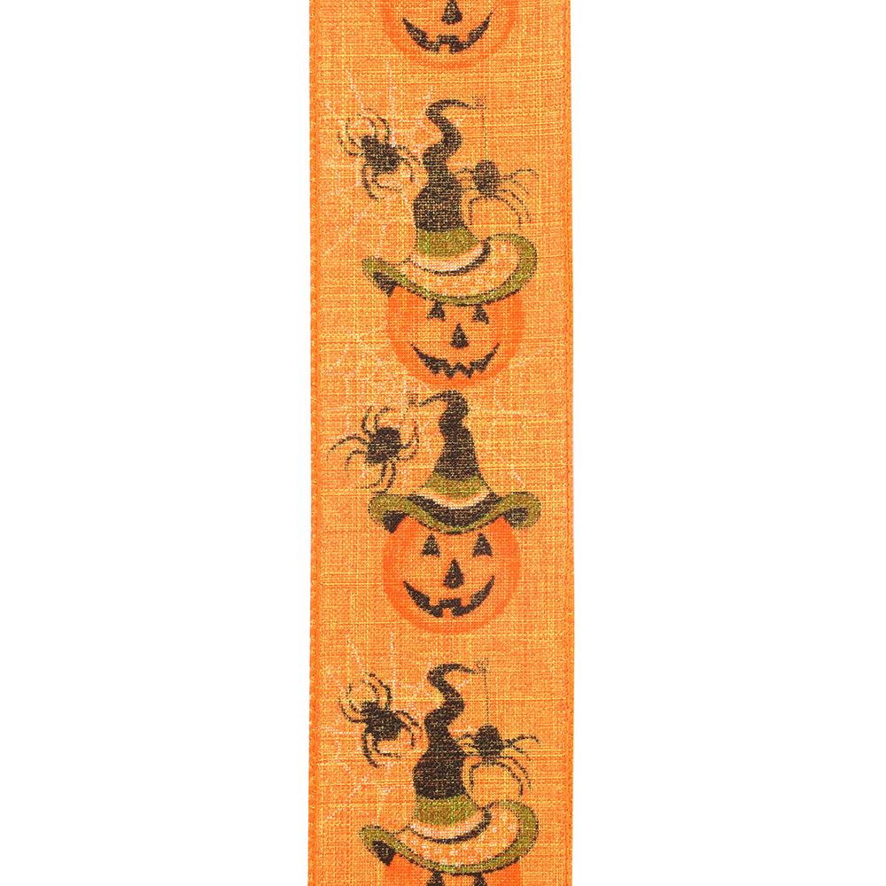 10 yards --- 2 ½ inch --  Jack-O-Lantern Web Linen Wired Edge Ribbon