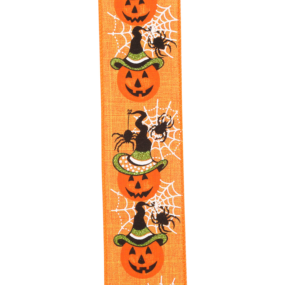 10 yards --- 2 ½ inch --  Jack-O-Lantern Web Linen Wired Edge Ribbon