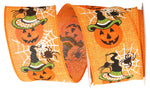 Load image into Gallery viewer, 10 yards --- 2 ½ inch --  Jack-O-Lantern Web Linen Wired Edge Ribbon
